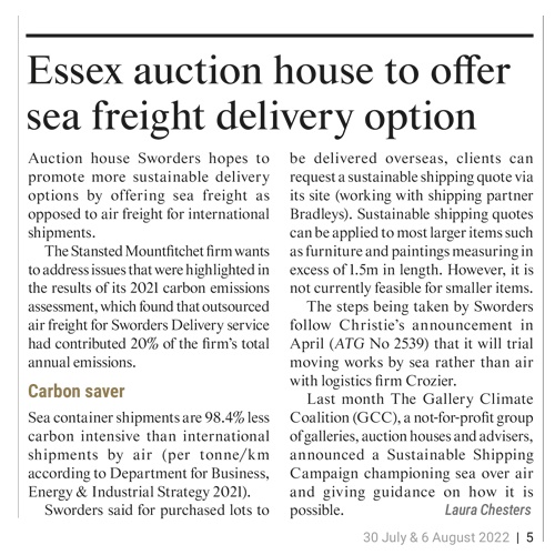 Essex auction house to offer sea freight delivery option
